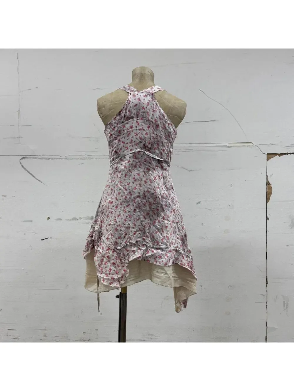 Vintage European Avant Garde Floral Cotton Red Grey White Mini Dress - Picture 6 of 8